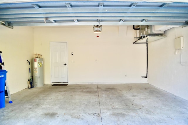 garage with water heater and a garage door opener