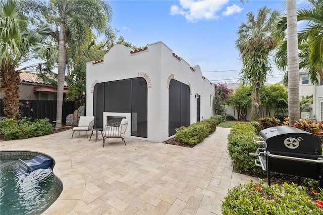 exterior space featuring a fenced in pool