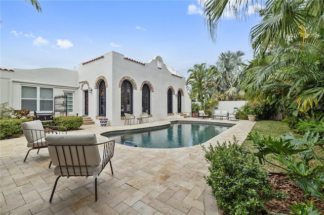 view of swimming pool with a patio