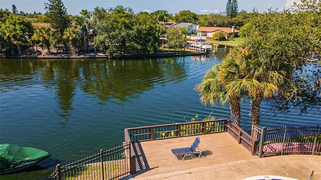 exterior space with a water view