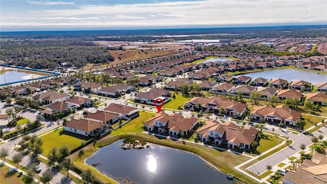 aerial view with a water view