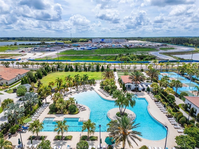 aerial view with a water view