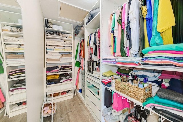 walk in closet with light wood-type flooring