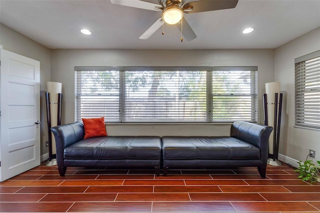 living room featuring ceiling fan