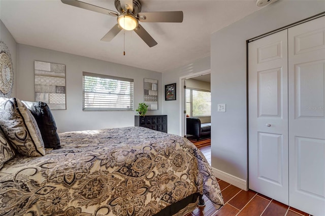 bedroom with a closet and ceiling fan