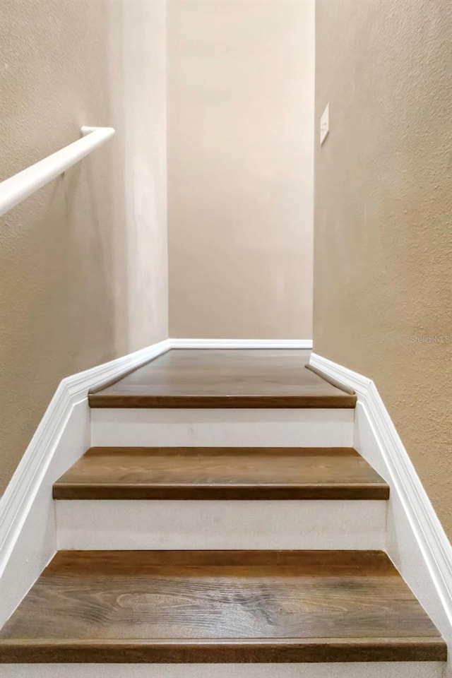 staircase with wood-type flooring