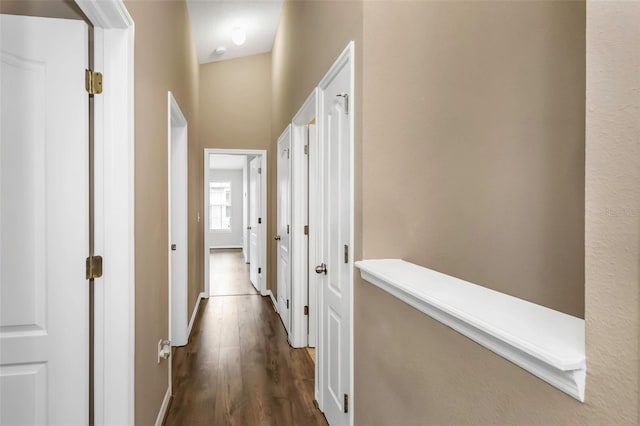 hall featuring dark wood-type flooring