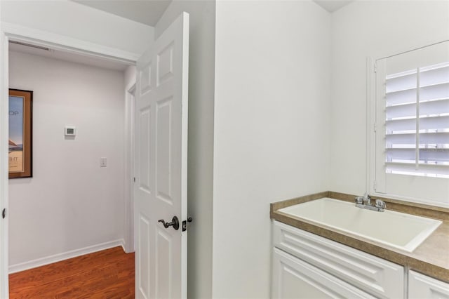 bathroom featuring sink and wood-type flooring