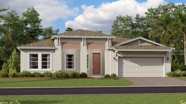 view of front facade with a front lawn and a garage