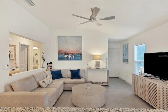 living room featuring ceiling fan