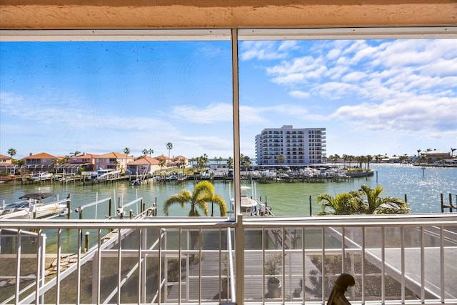 property view of water with a boat dock