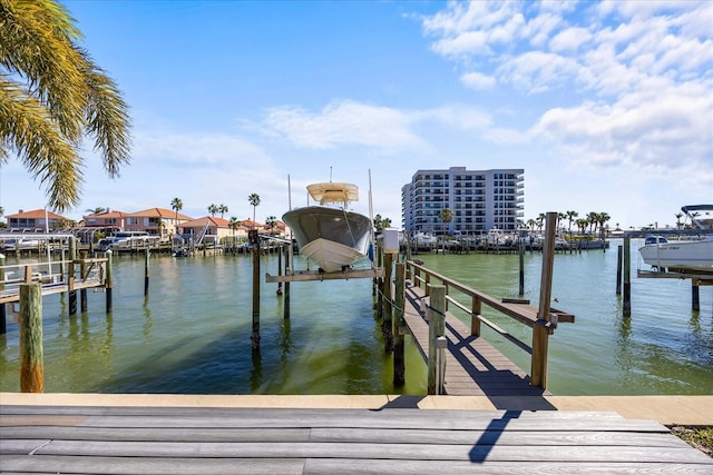 dock area featuring a water view