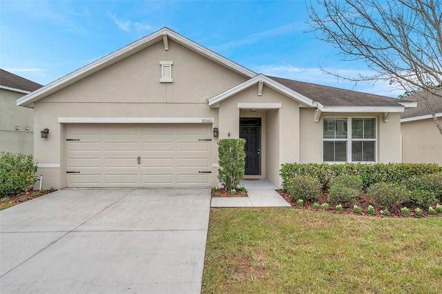 ranch-style house with a front lawn and a garage