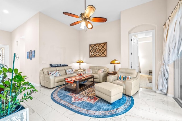 living room with ceiling fan