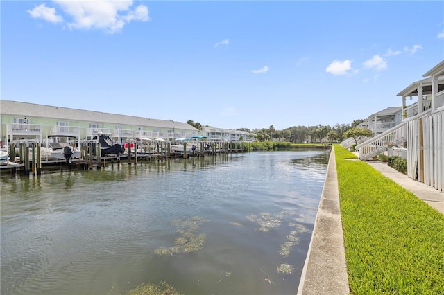 view of dock with a water view