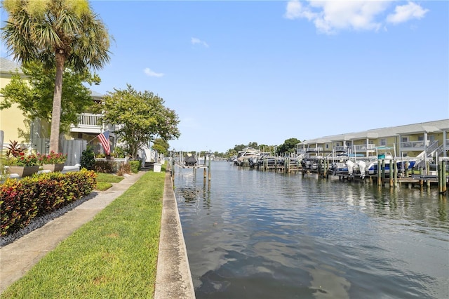 dock area with a water view