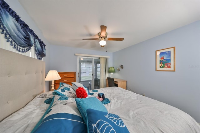 bedroom featuring ceiling fan and a closet