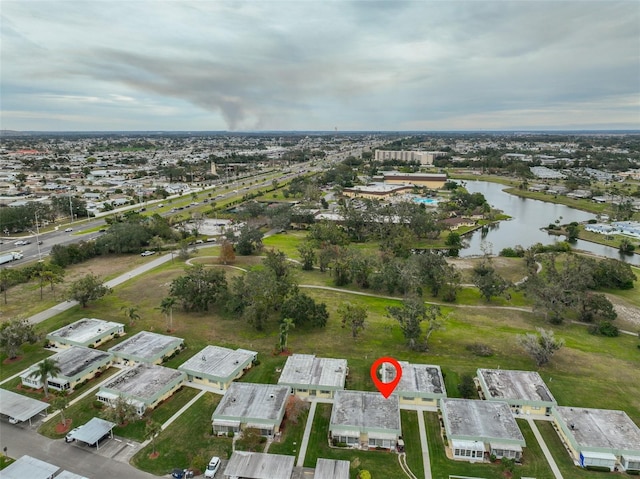 aerial view featuring a water view