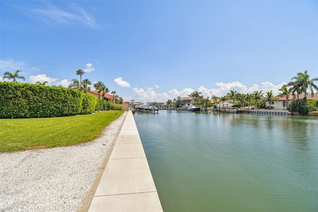 property view of water with a boat dock