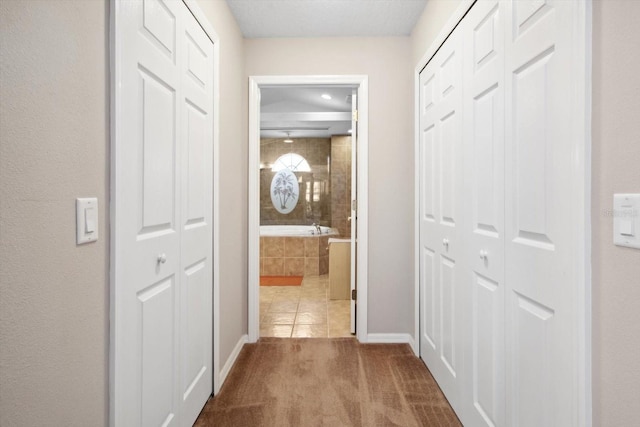 hallway featuring carpet flooring