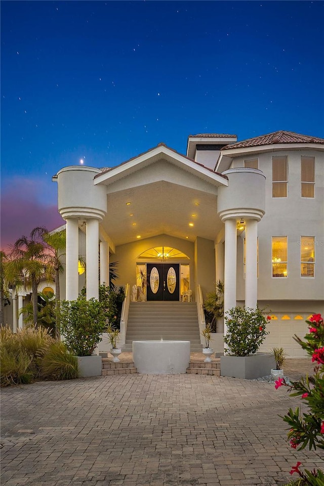 exterior space featuring a garage