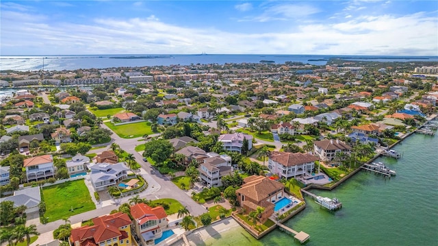 bird's eye view featuring a water view