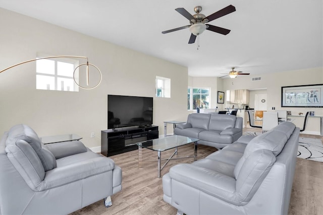 12077 Gandy Blvd N Unit 344, Saint Petersburg, FL 33702 - living room with light wood-type flooring, ceiling fan, and baseboards