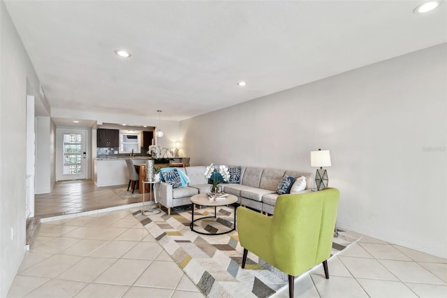 view of tiled living room