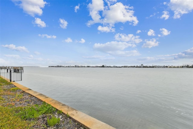 view of dock with a water view