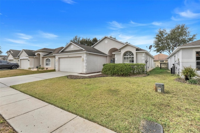 4605 Lisette Cir, Brooksville, FL 34604 - view of front of property featuring an attached garage, stucco siding, a front lawn, and driveway