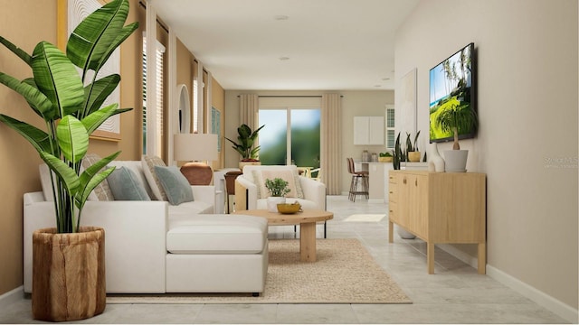 sitting room featuring light tile patterned flooring