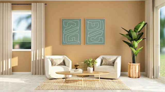 living area featuring light tile patterned floors and a wealth of natural light