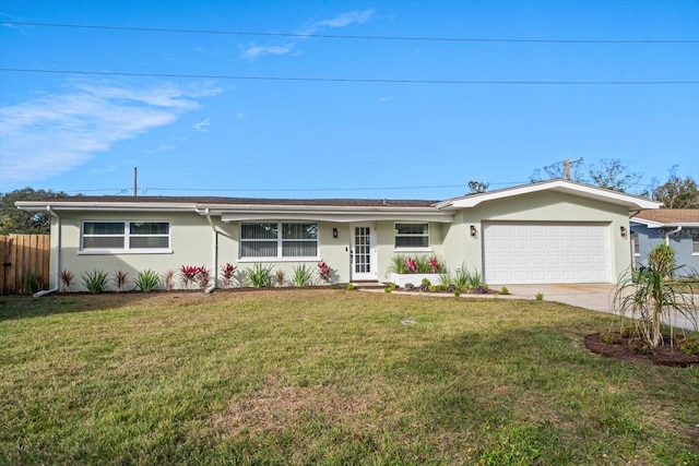 single story home with a front lawn and a garage