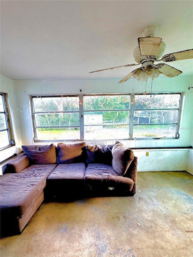 living room with ceiling fan