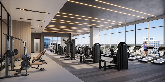 exercise room featuring floor to ceiling windows and plenty of natural light