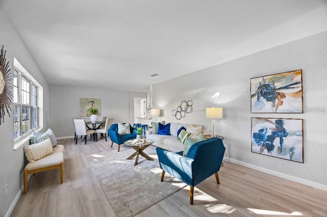 living room with light hardwood / wood-style flooring