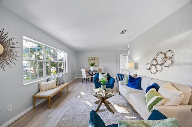 living room with light hardwood / wood-style flooring