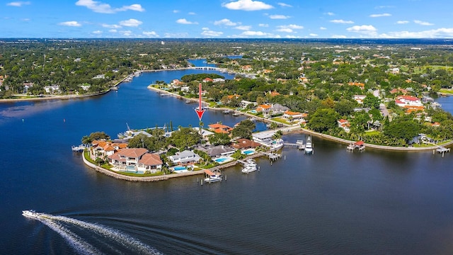 aerial view featuring a water view