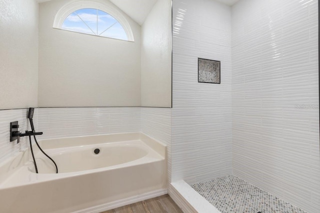 bathroom with hardwood / wood-style floors