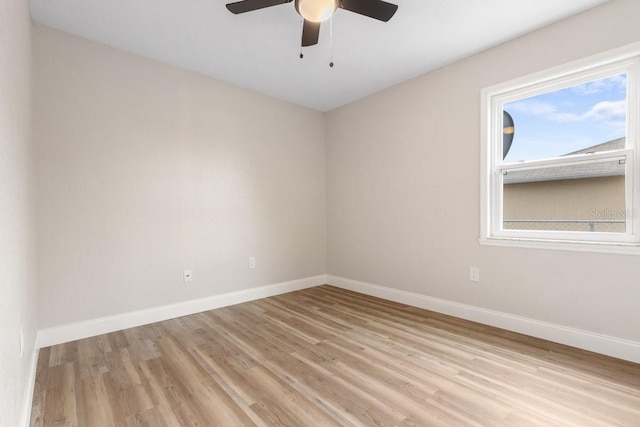 spare room featuring ceiling fan and light hardwood / wood-style floors