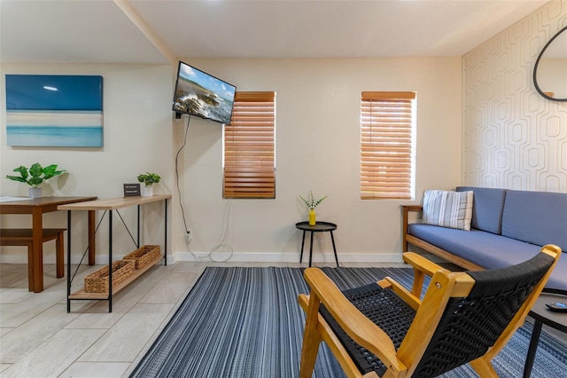 sitting room with light tile patterned flooring