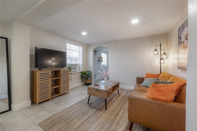 tiled living room with cooling unit