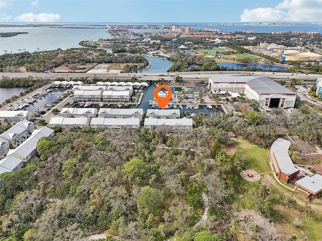 bird's eye view featuring a water view