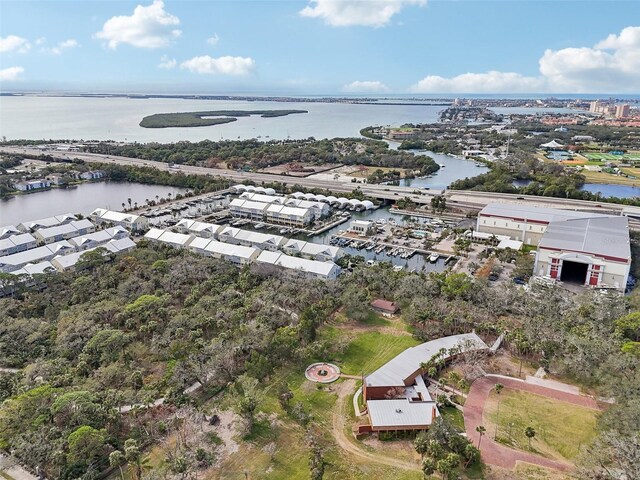 aerial view with a water view