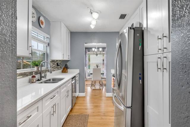 kitchen featuring white cabinets, stainless steel appliances, sink, and tasteful backsplash