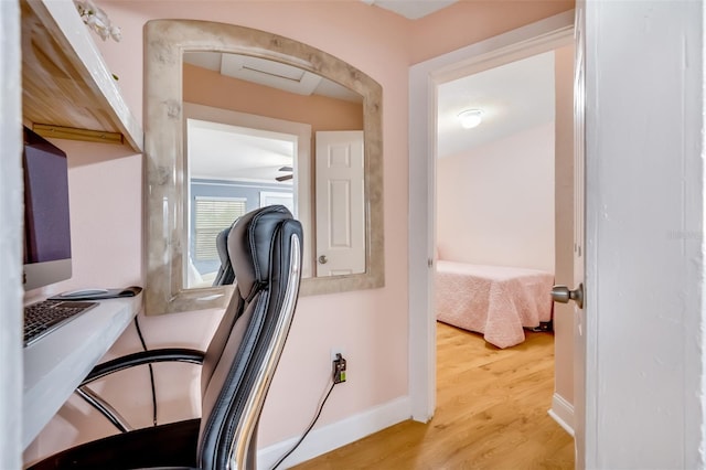 clothes washing area with light hardwood / wood-style floors