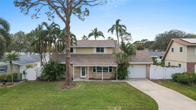 view of front of home featuring a front lawn and a garage