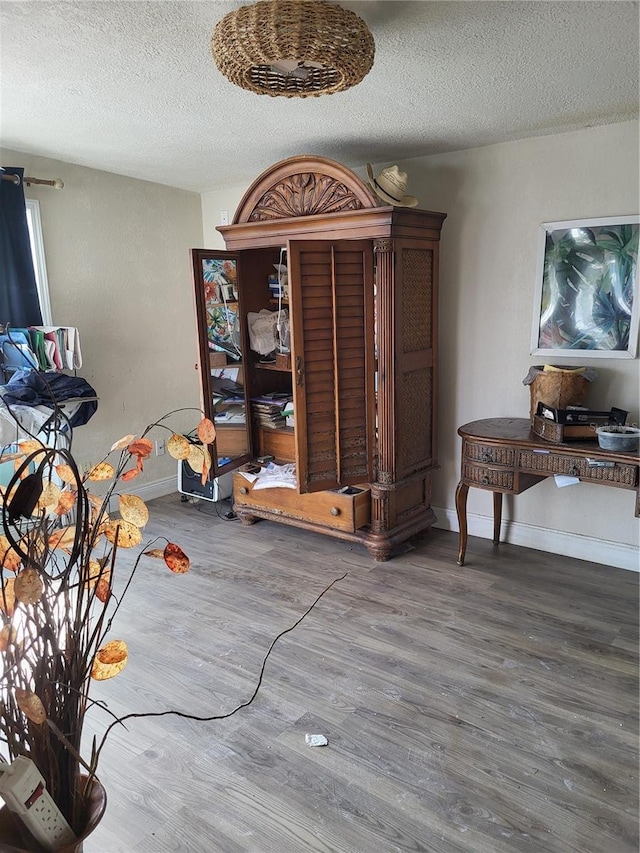 interior space featuring hardwood / wood-style floors and a textured ceiling