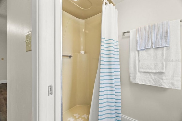 bathroom featuring a shower with shower curtain