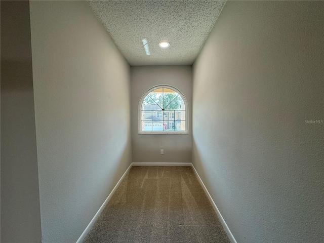 carpeted spare room with a textured ceiling